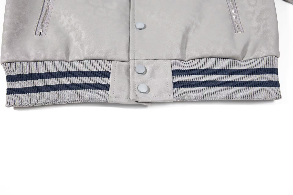 Cropped Leopard Print Flag Embroidery Varsity Jacket