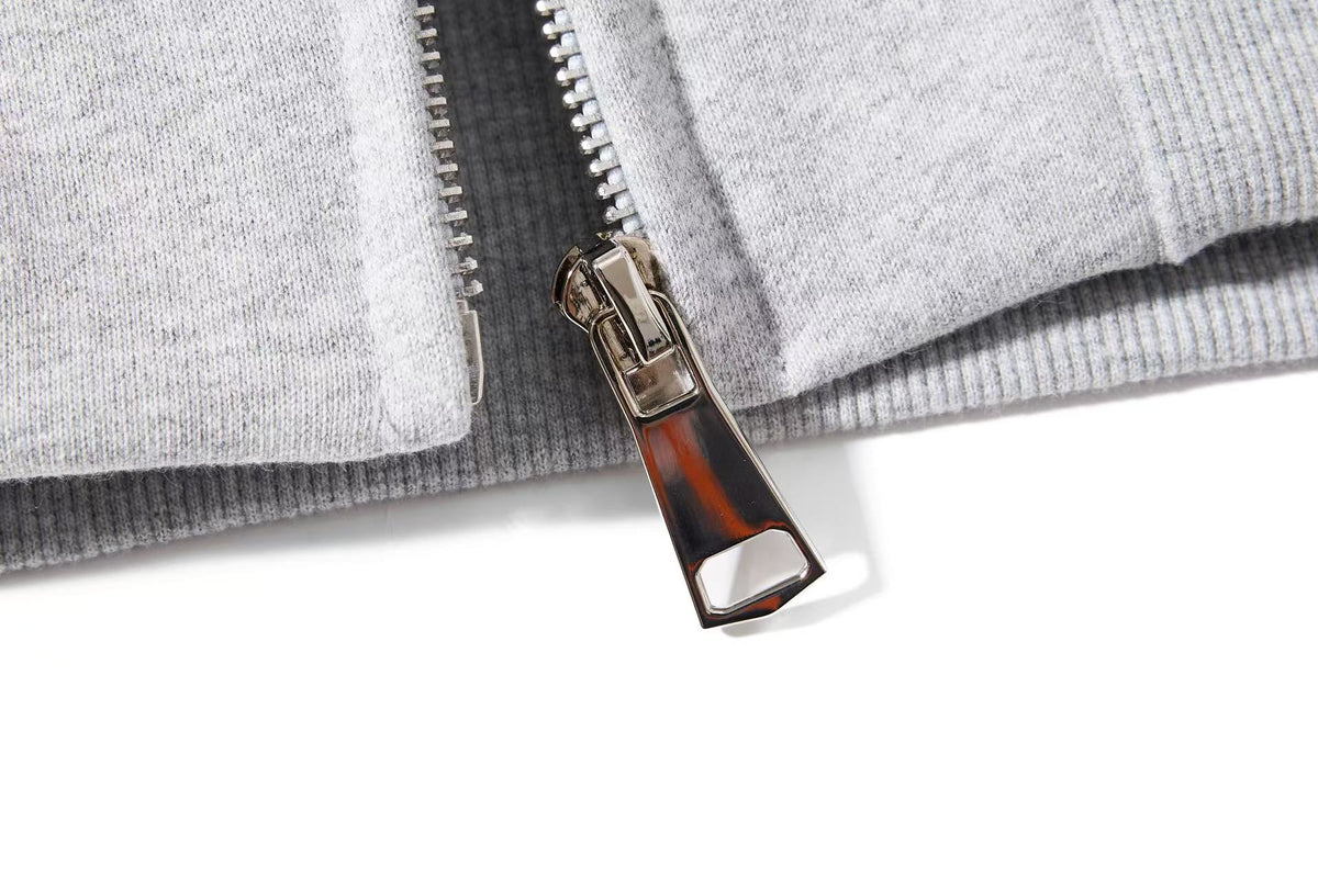Cropped Cursive Script Print Zip-Up Hooded Jacket