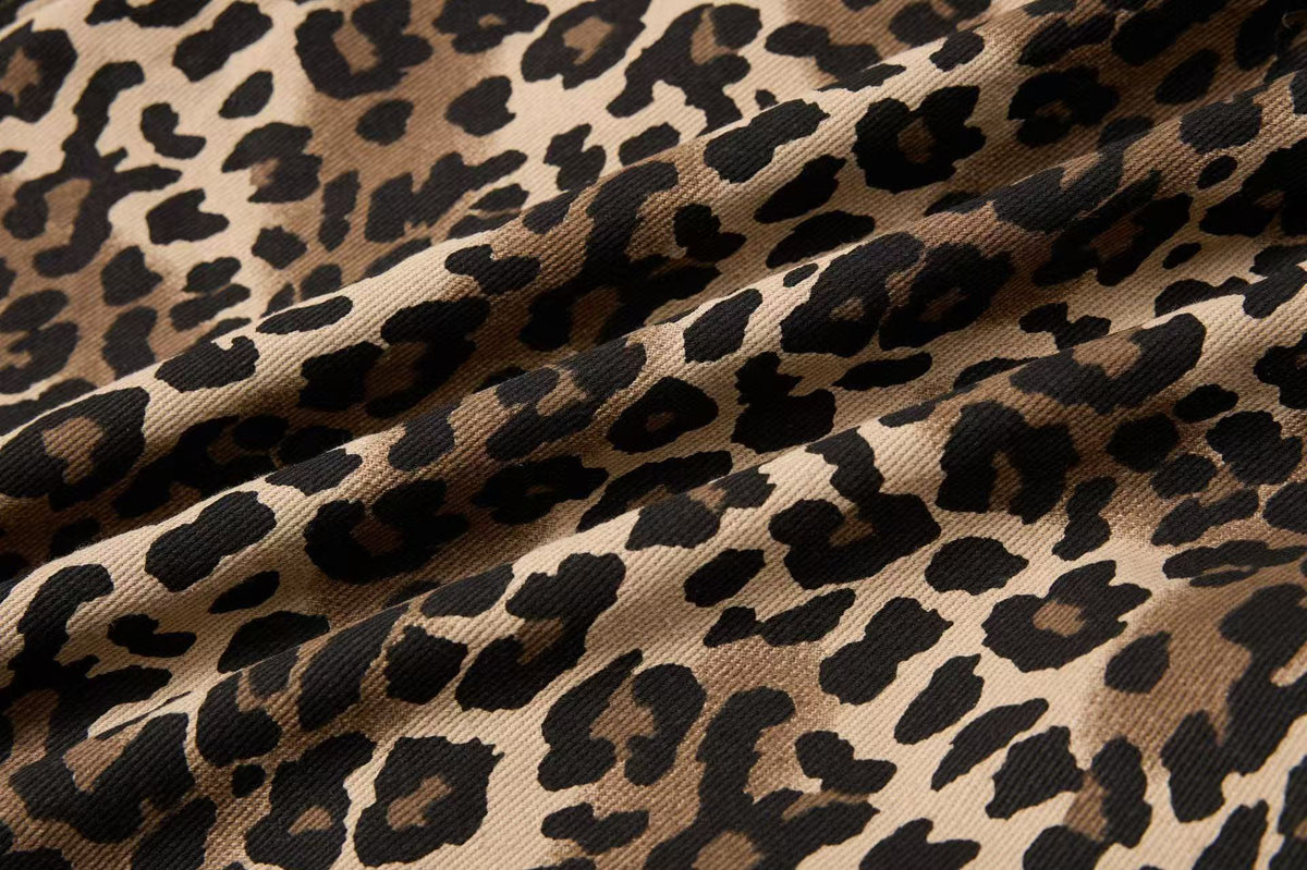 Cropped Leopard Print Side Stripe Script Embroidery Track Jacket
