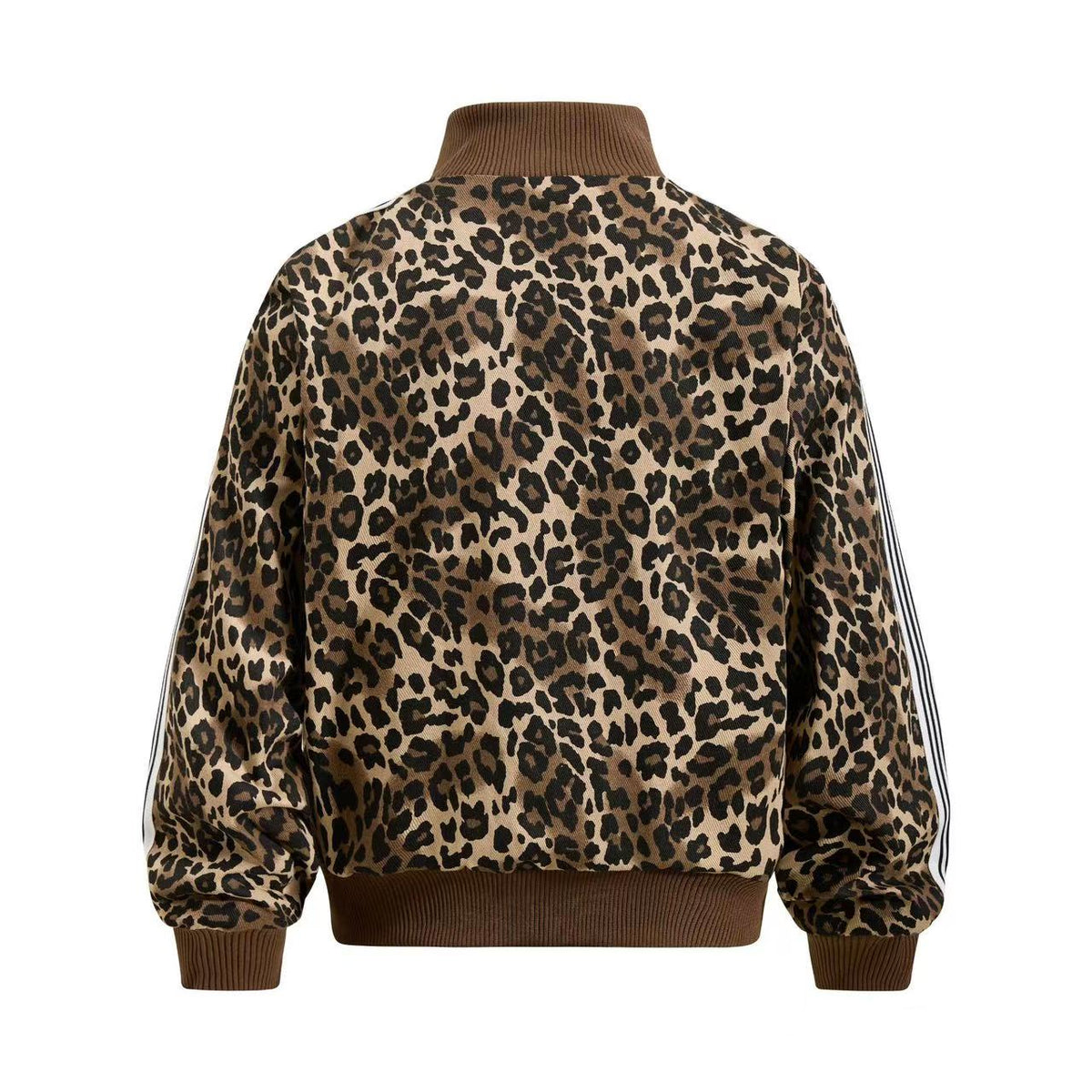 Cropped Leopard Print Side Stripe Script Embroidery Track Jacket
