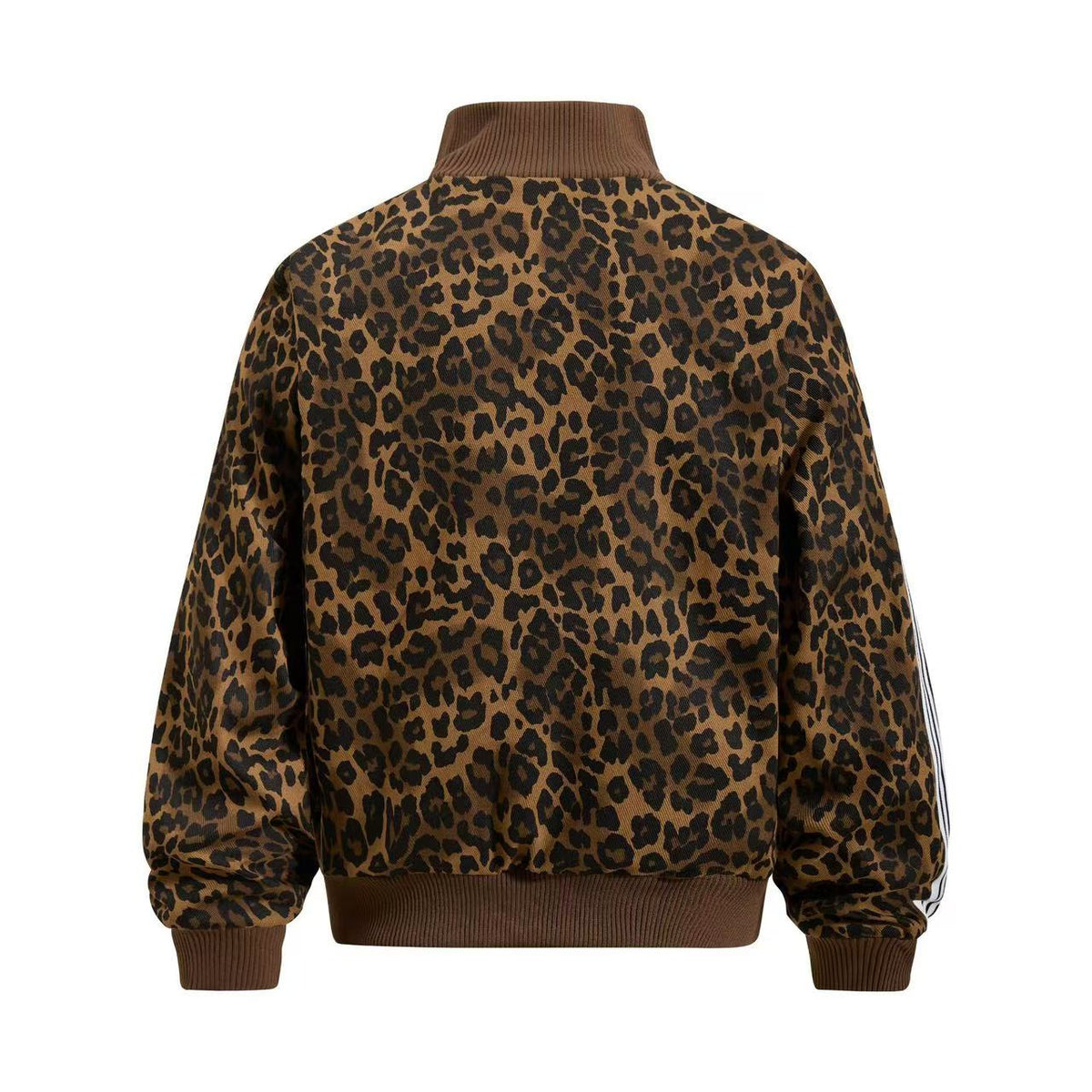 Cropped Leopard Print Side Stripe Script Embroidery Track Jacket