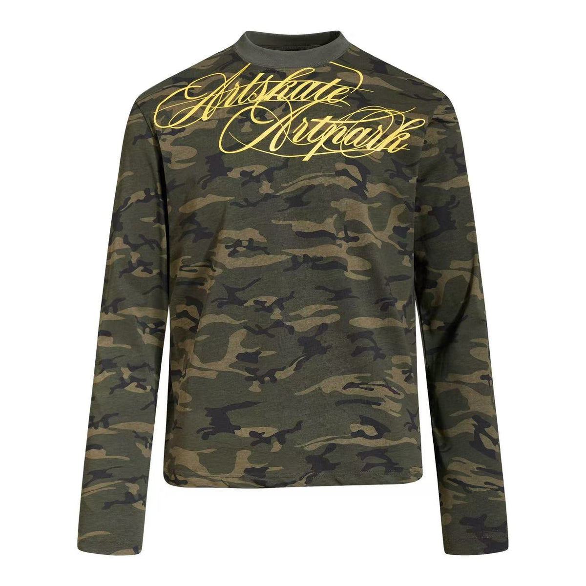 Cropped Mock Neck Cursive Script Print Long Sleeve