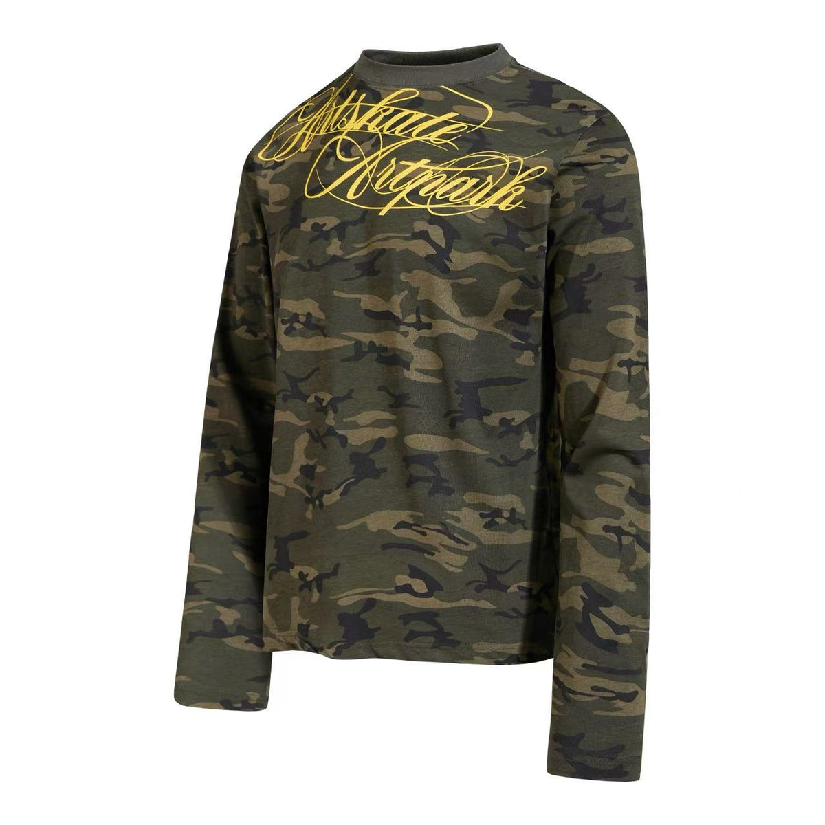 Cropped Mock Neck Cursive Script Print Long Sleeve