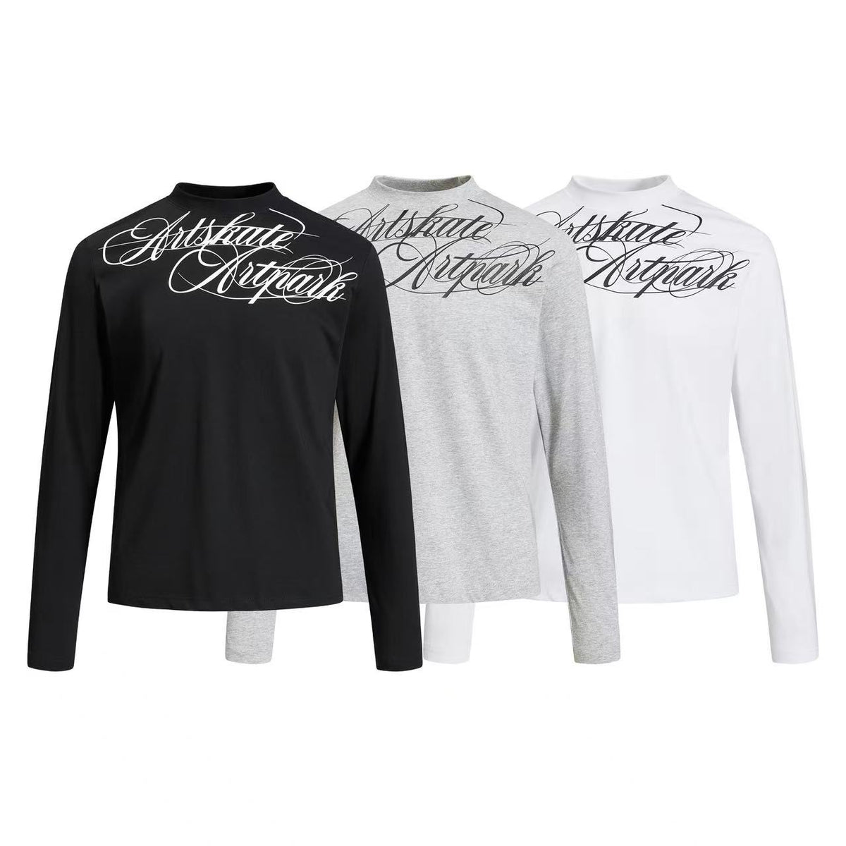 Cropped Mock Neck Cursive Script Print Long Sleeve