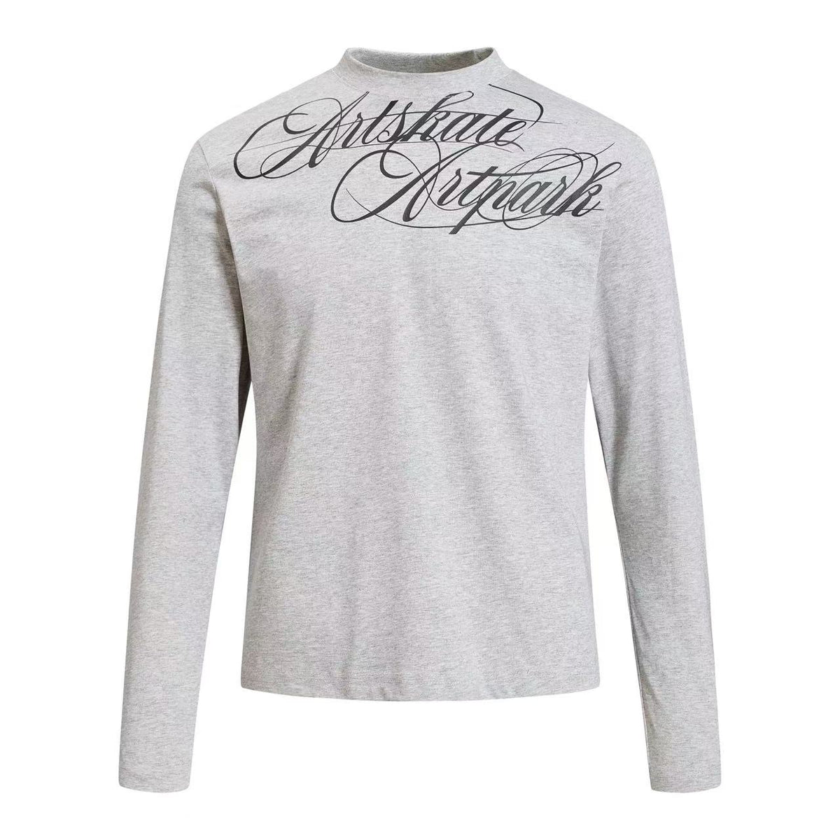 Cropped Mock Neck Cursive Script Print Long Sleeve