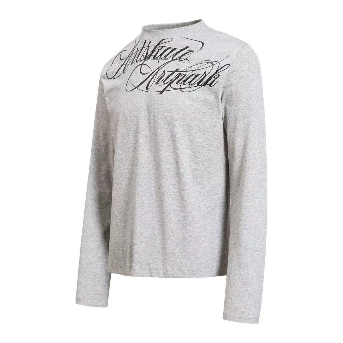 Cropped Mock Neck Cursive Script Print Long Sleeve