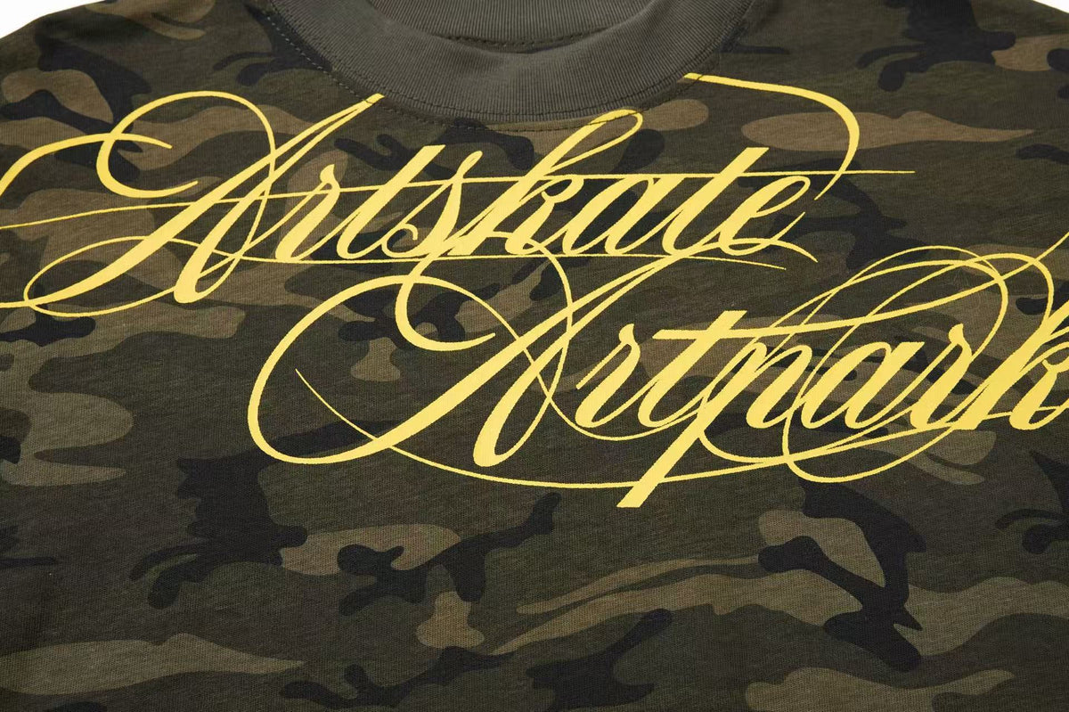 Cropped Mock Neck Cursive Script Print Long Sleeve