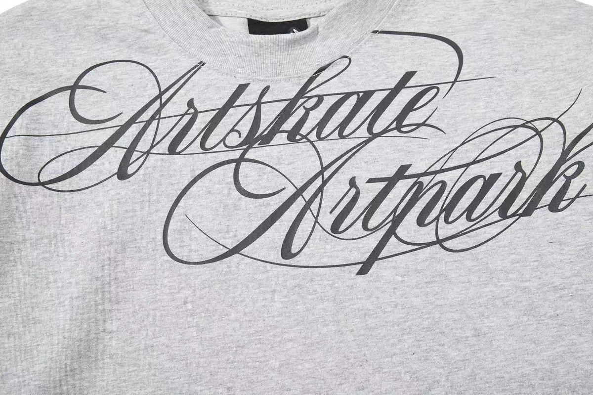 Cropped Mock Neck Cursive Script Print Long Sleeve