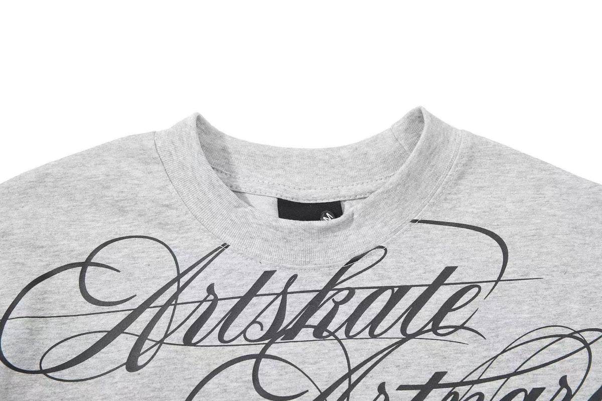 Cropped Mock Neck Cursive Script Print Long Sleeve