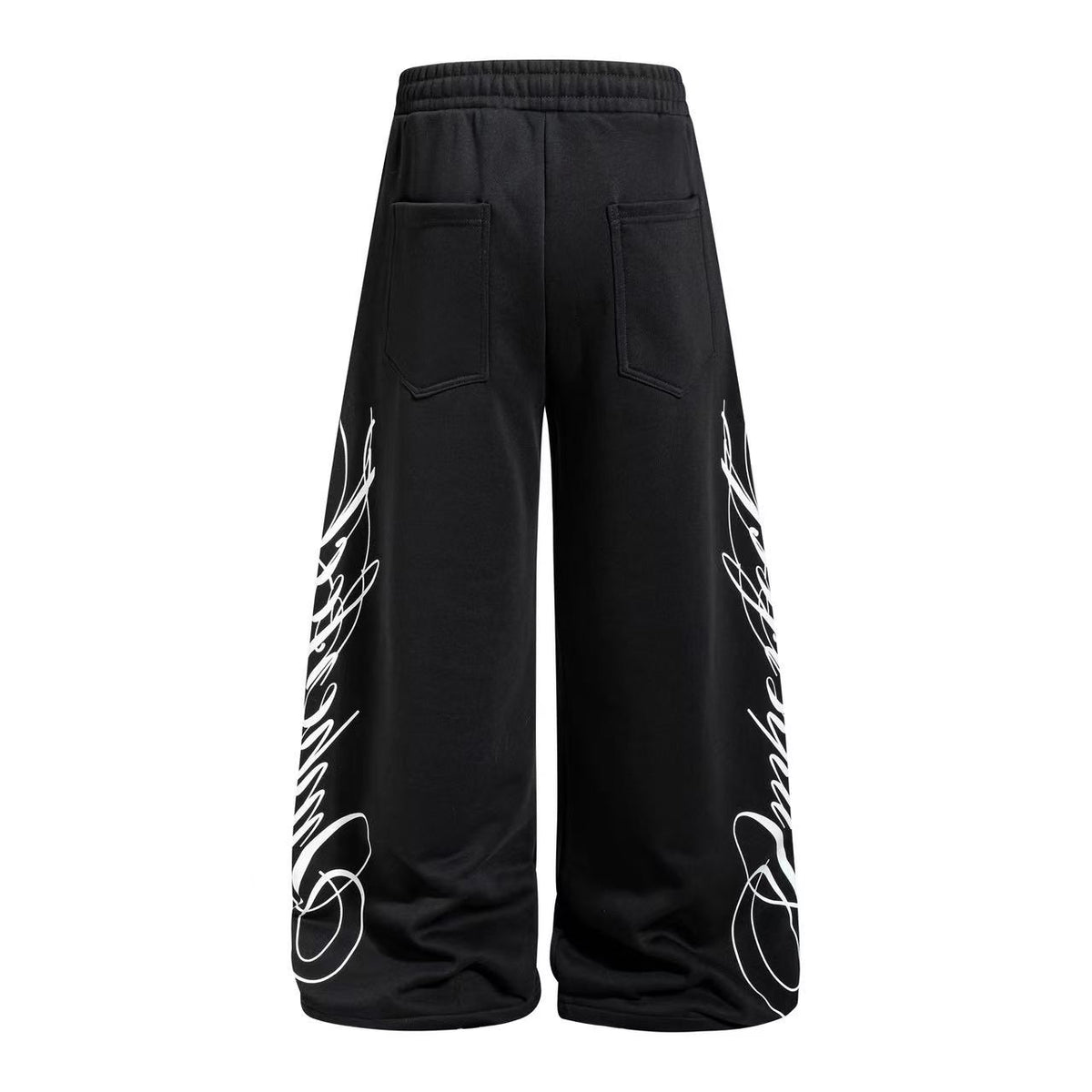 Streetwear Fleece Lined Side Script Line Graphic Print Wide-Leg Sweatpants