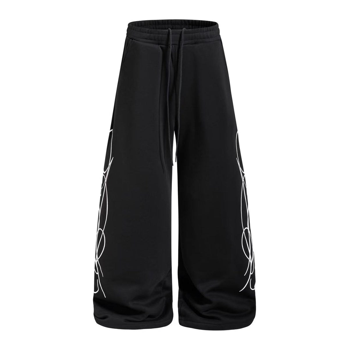 Streetwear Fleece Lined Side Script Line Graphic Print Wide-Leg Sweatpants