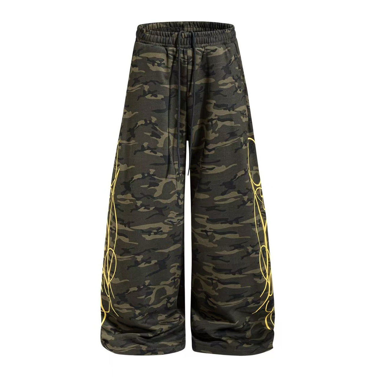 Streetwear Fleece Lined Side Script Line Graphic Print Wide-Leg Sweatpants
