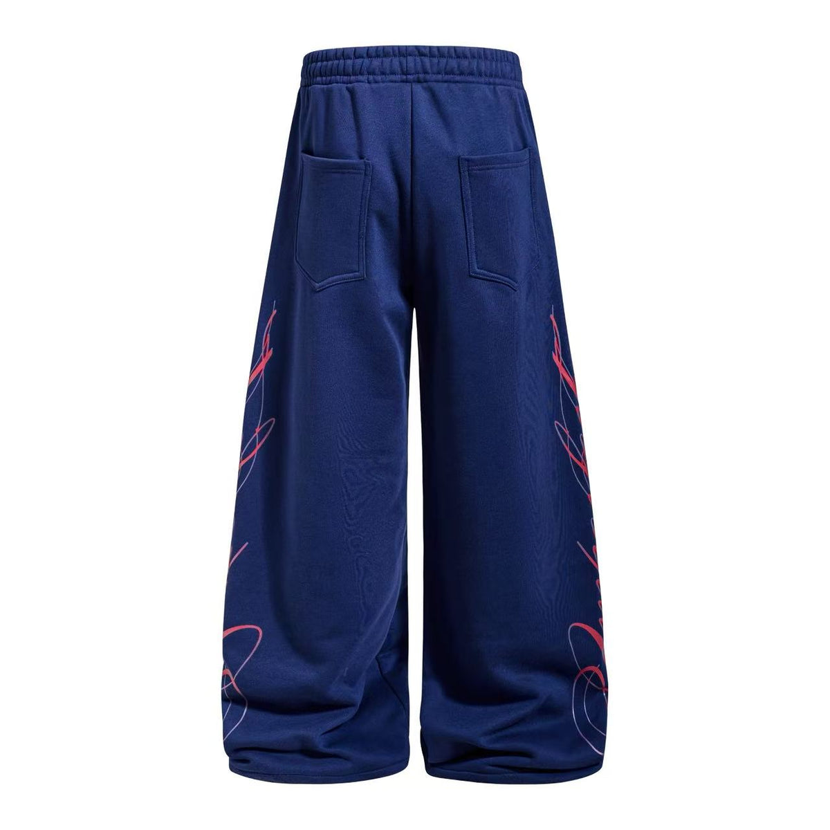Streetwear Fleece Lined Side Script Line Graphic Print Wide-Leg Sweatpants