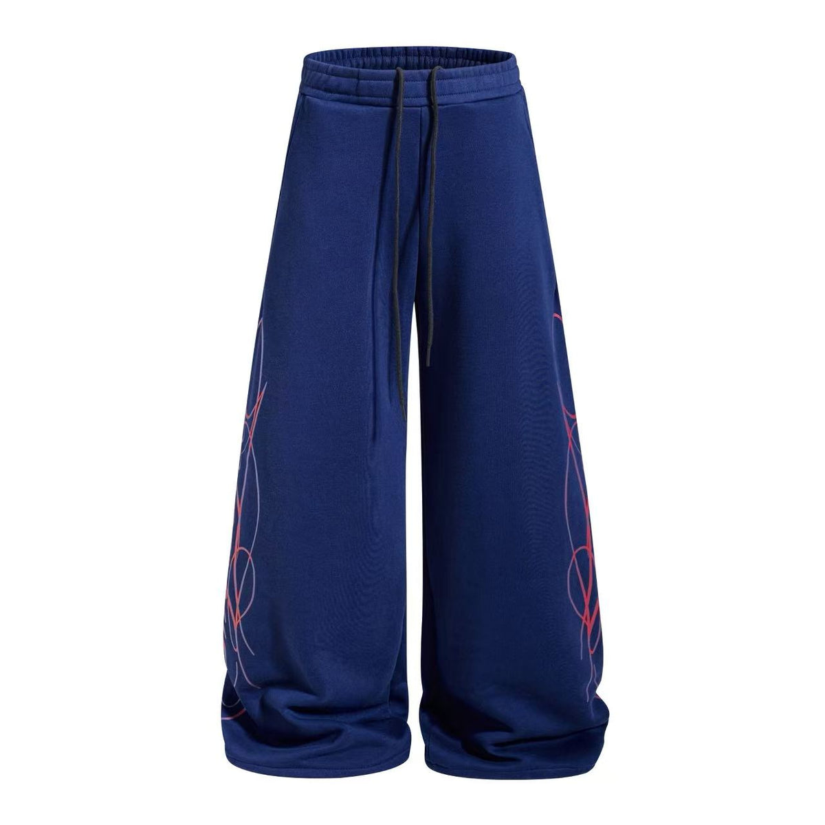 Streetwear Fleece Lined Side Script Line Graphic Print Wide-Leg Sweatpants