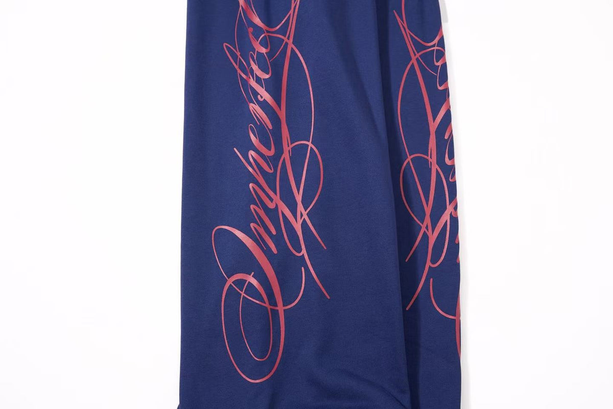 Streetwear Fleece Lined Side Script Line Graphic Print Wide-Leg Sweatpants