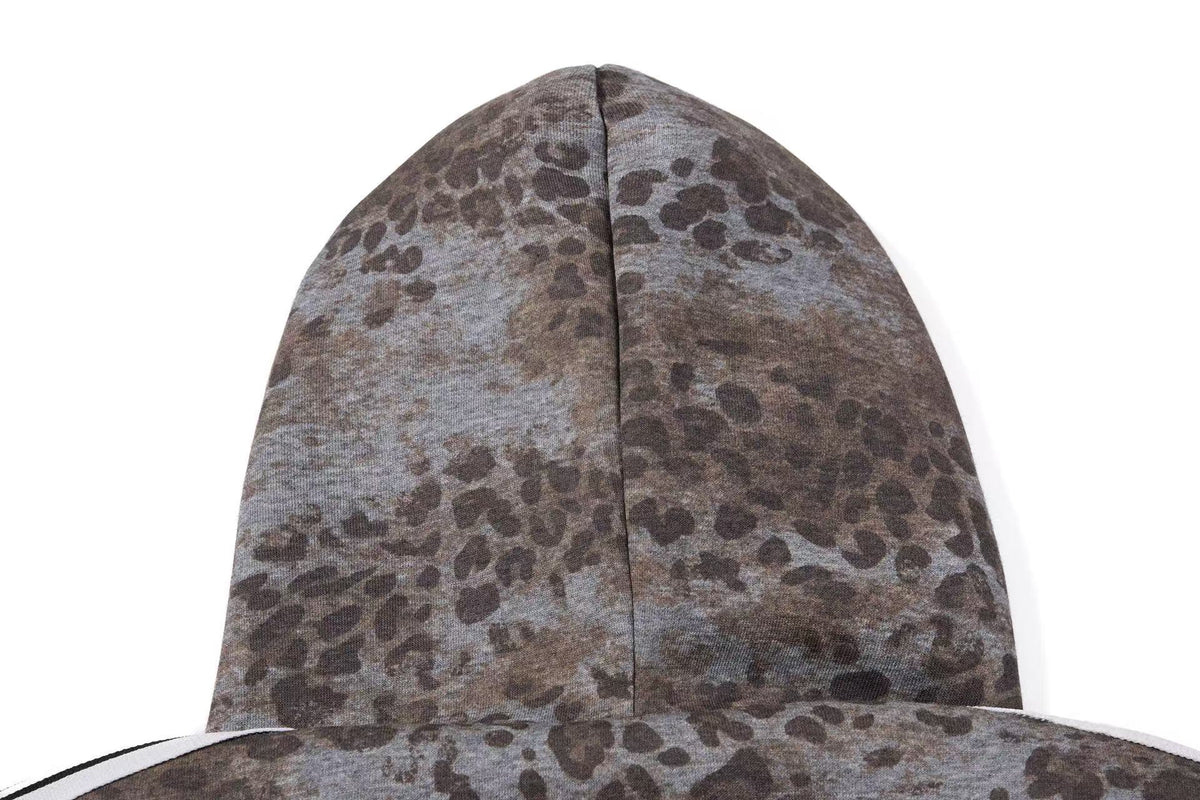 Cropped Vintage Leopard Tiger Embroidery Striped Sleeve Hooded Jacket