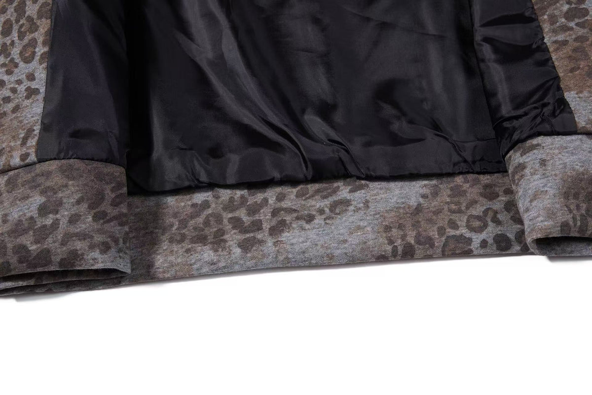 Cropped Vintage Leopard Tiger Embroidery Striped Sleeve Hooded Jacket