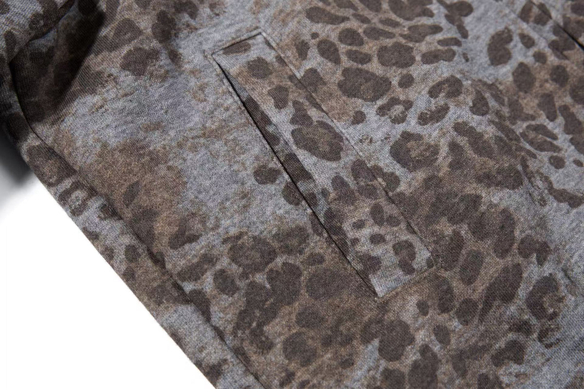 Cropped Vintage Leopard Tiger Embroidery Striped Sleeve Hooded Jacket