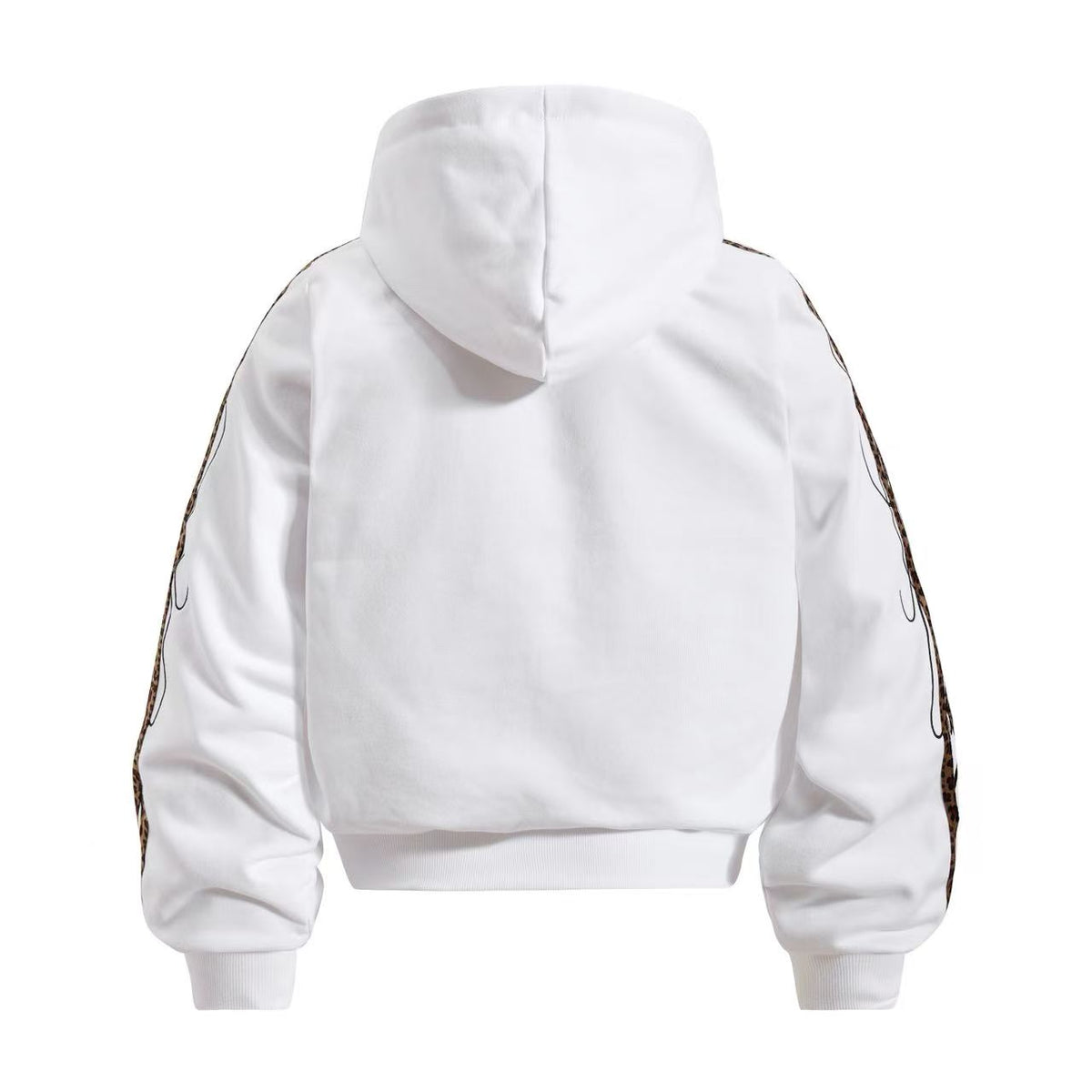 Cropped Crest Embroidered Leopard Striped Sleeve Varsity Zip Up Hooded Jacket