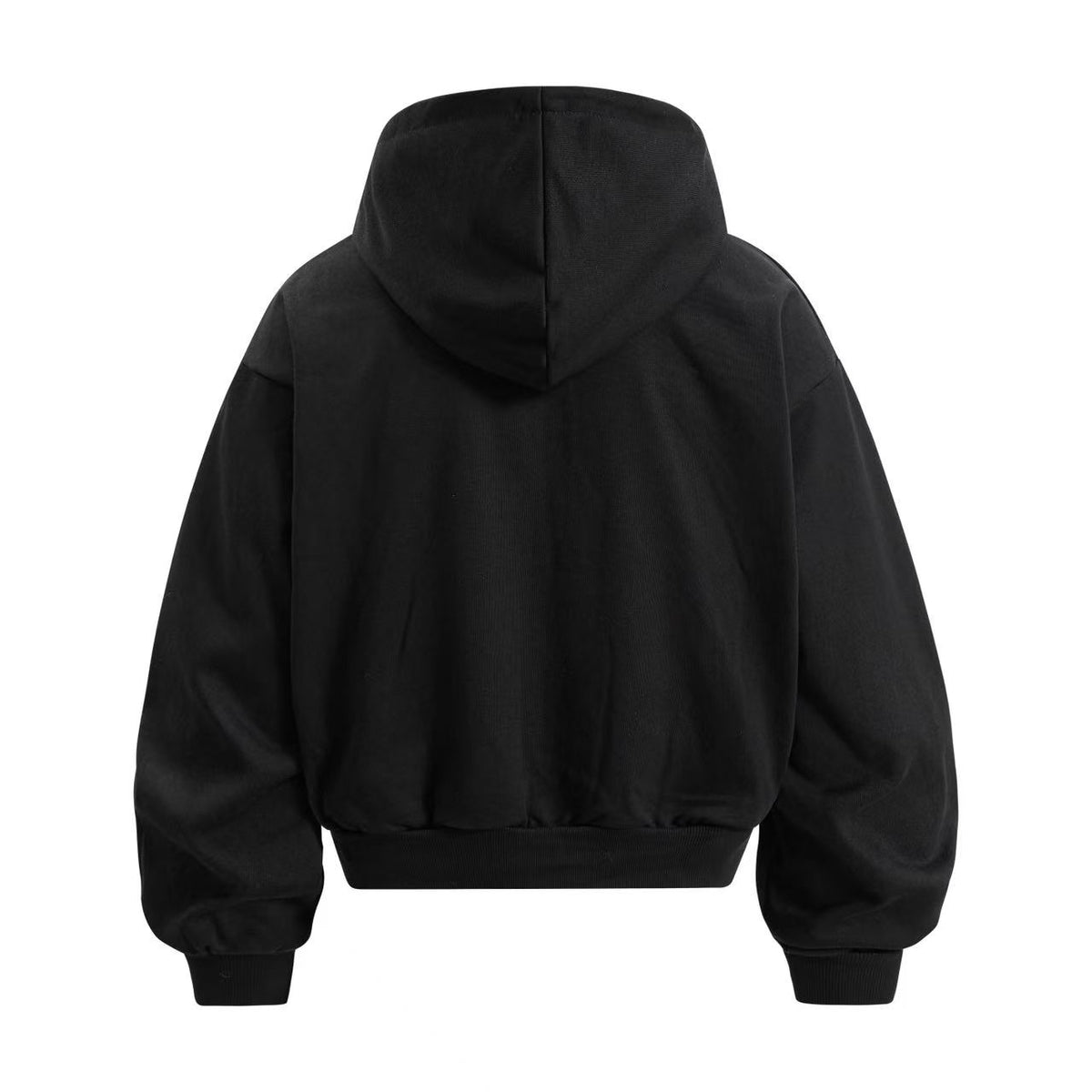 Cropped Distressed Cross Lion Print Zip Up Hooded Jacket