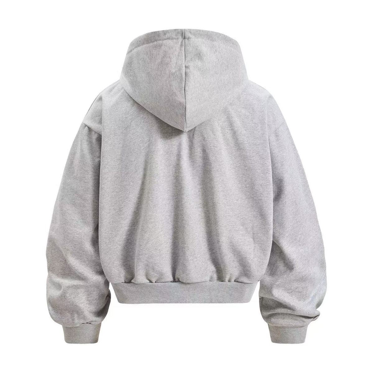 Cropped Distressed Cross Lion Print Zip Up Hooded Jacket