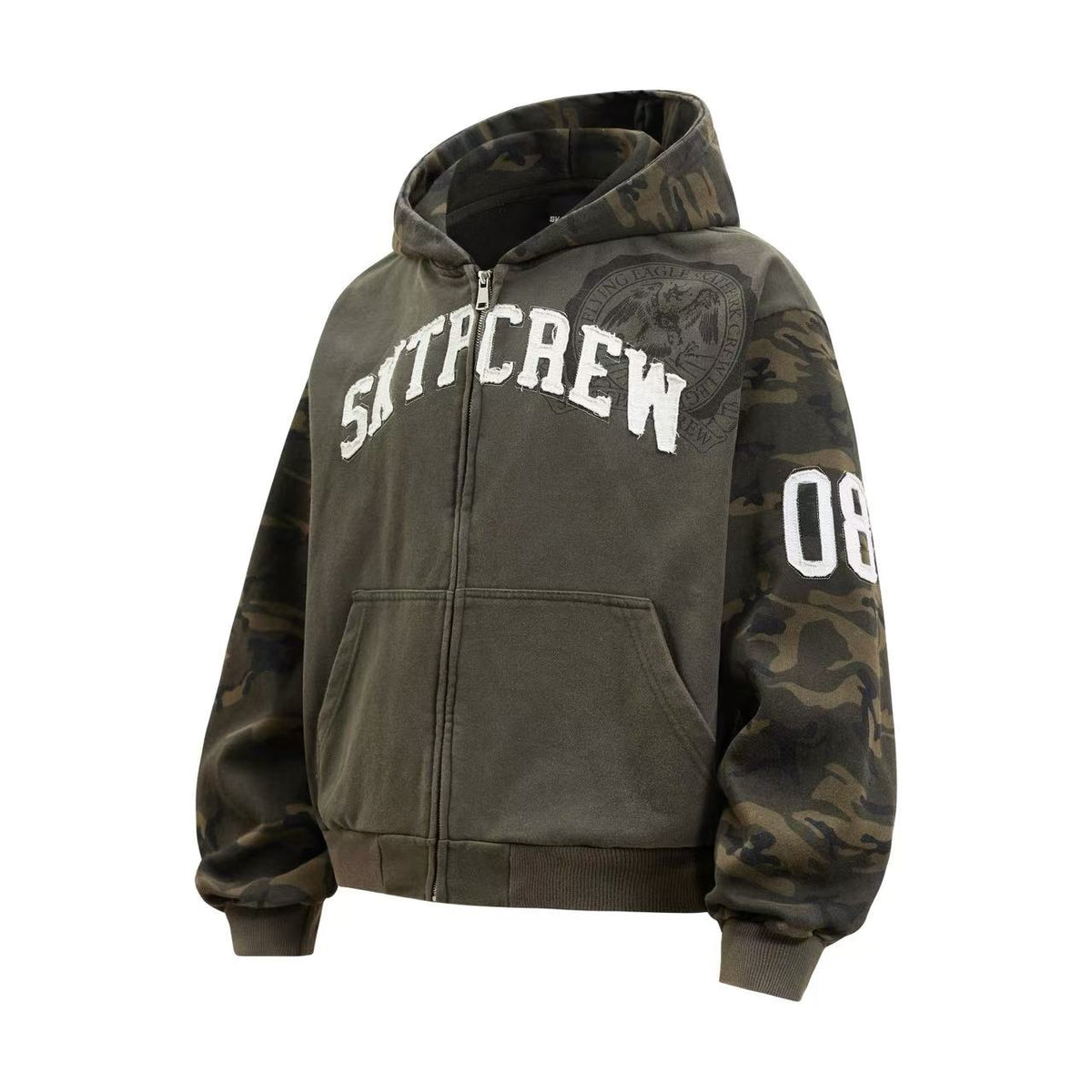Cropped Chenille Letter Zip Up Hooded Jacket
