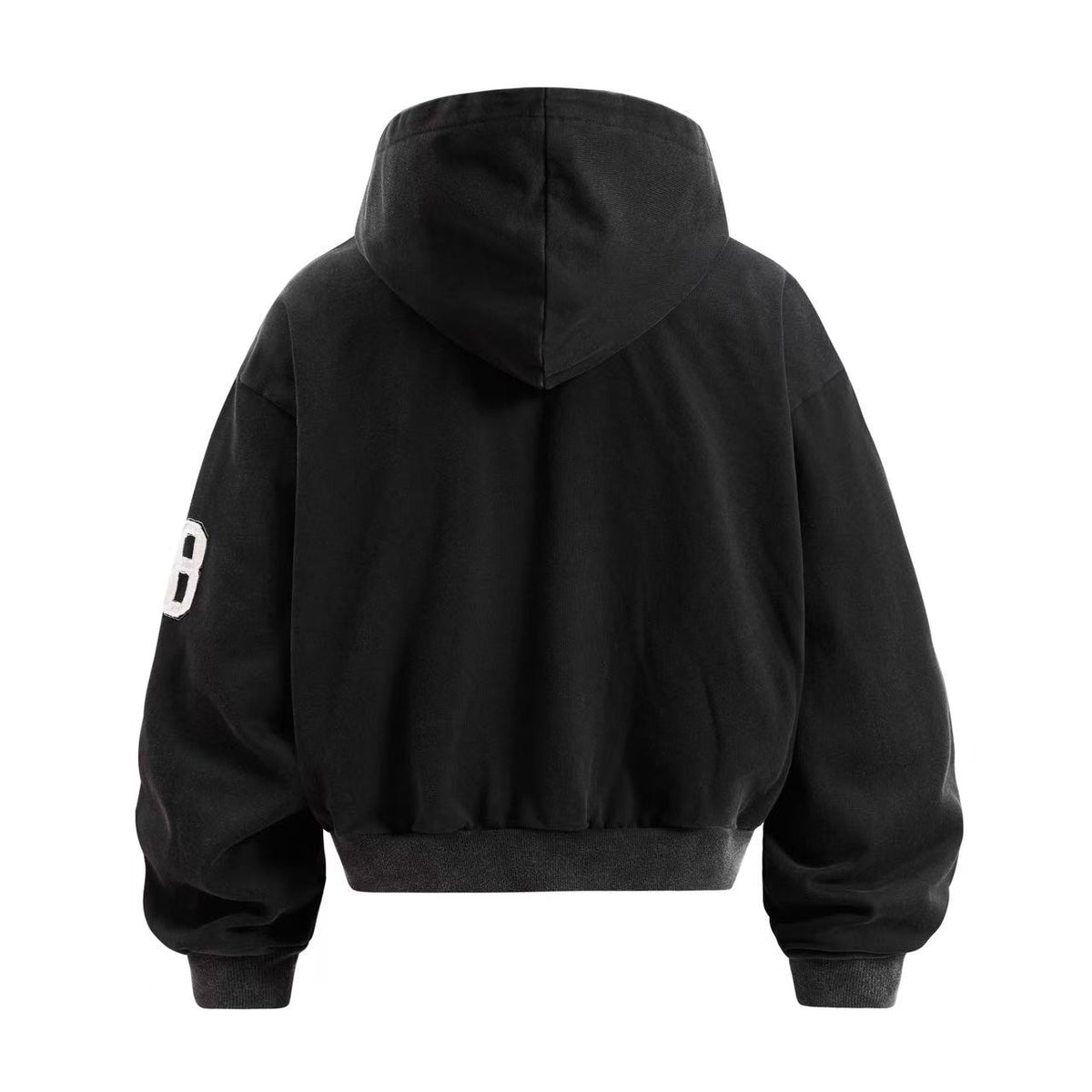 Cropped Chenille Letter Zip Up Hooded Jacket