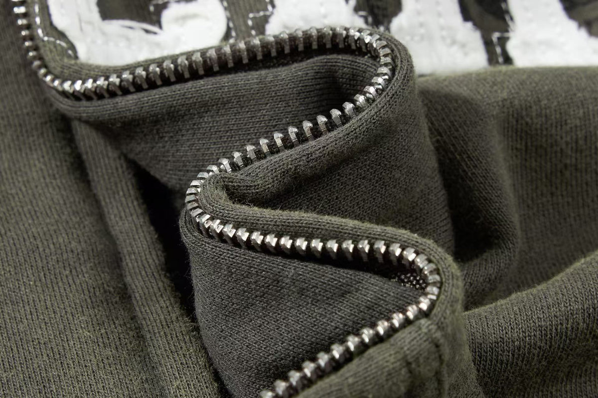 Cropped Chenille Letter Zip Up Hooded Jacket