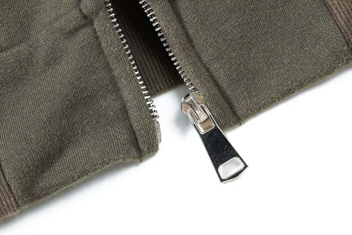 Cropped Chenille Letter Zip Up Hooded Jacket