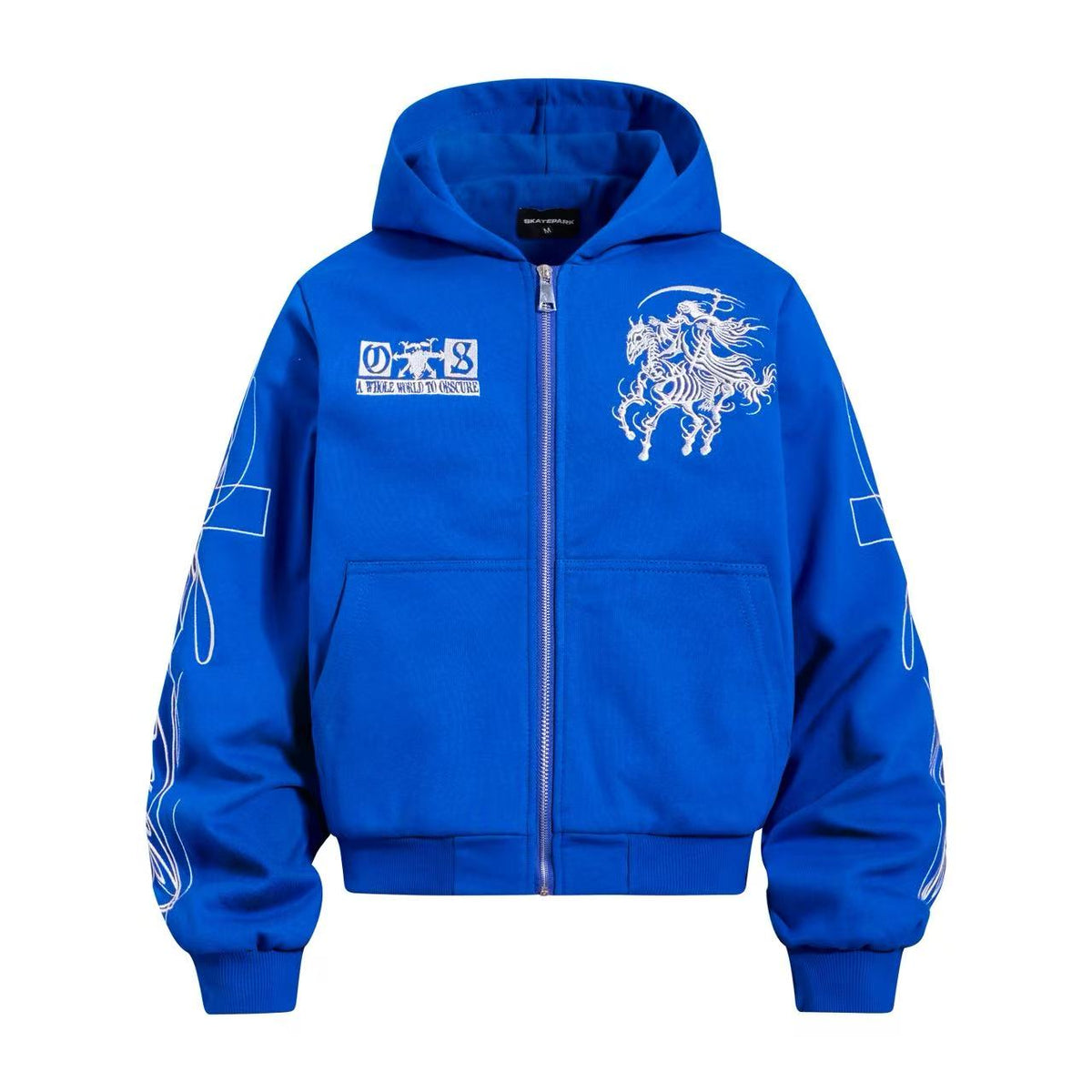 Cropped Skeleton Horseman Graphic Flame Print Sleeve Hooded Jacket