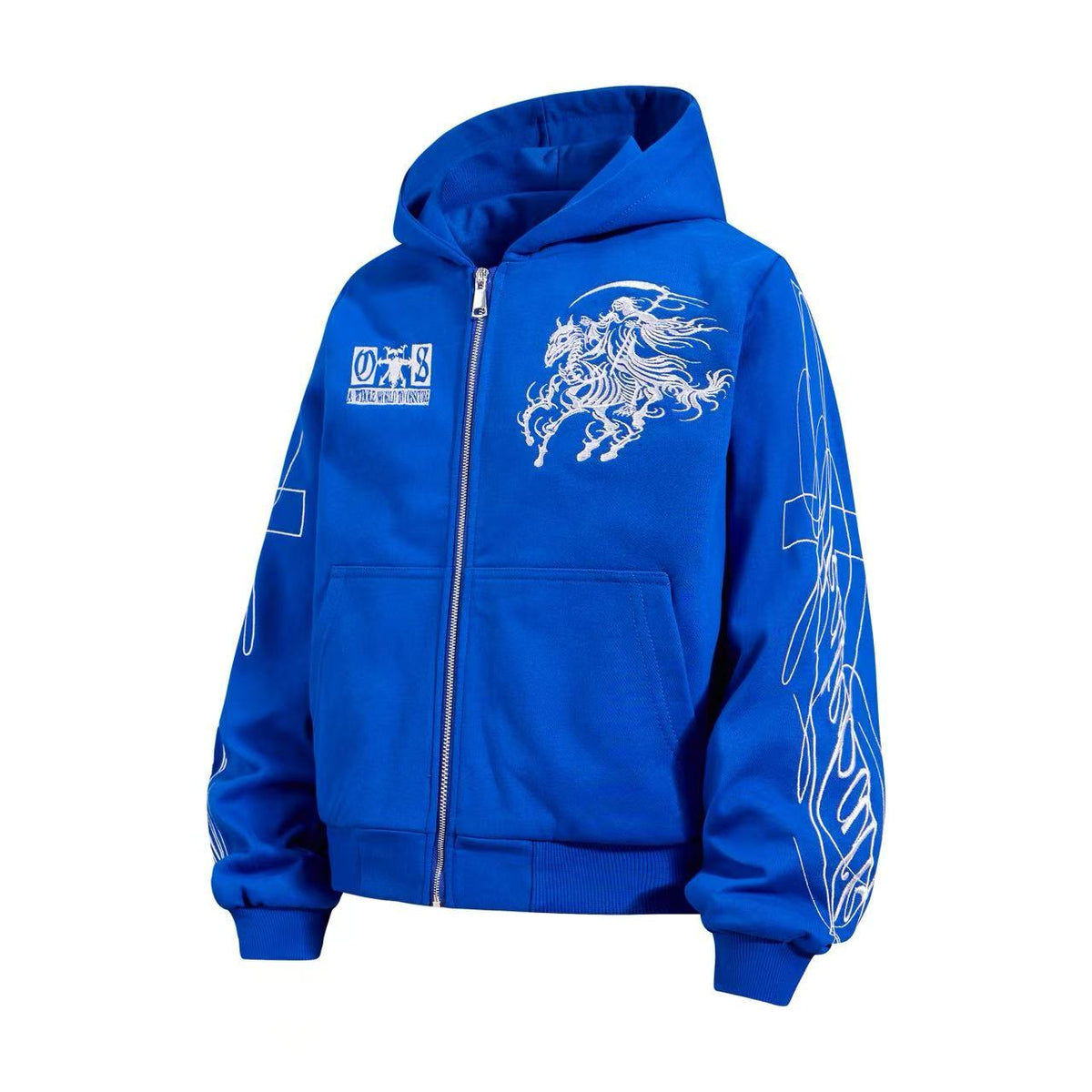 Cropped Skeleton Horseman Graphic Flame Print Sleeve Hooded Jacket