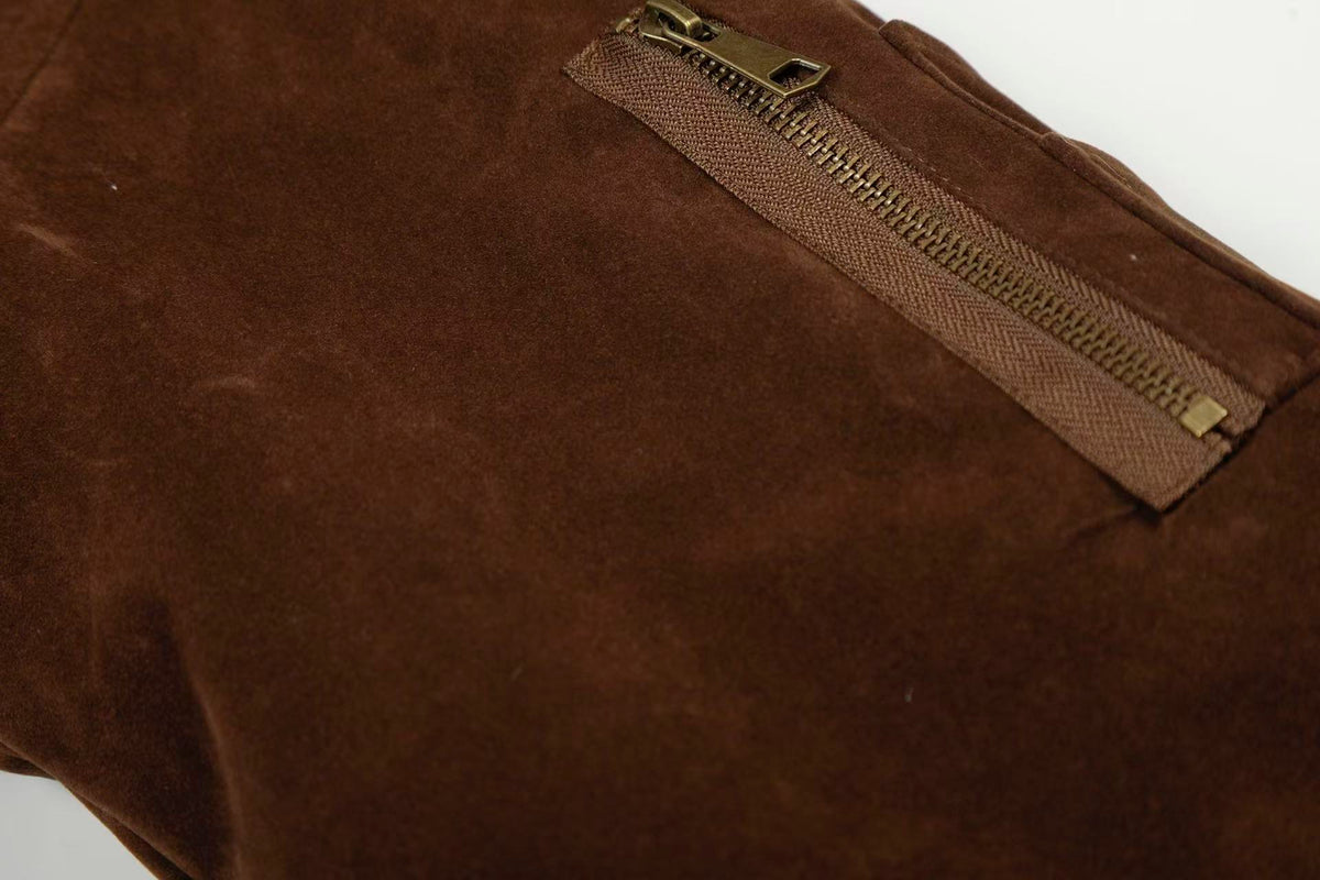 Vintage Metal Toggle Buckle Suede Fleece Lined Hooded Jacket