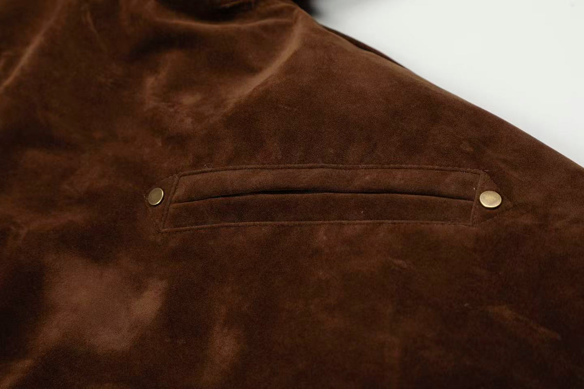 Vintage Metal Toggle Buckle Suede Fleece Lined Hooded Jacket