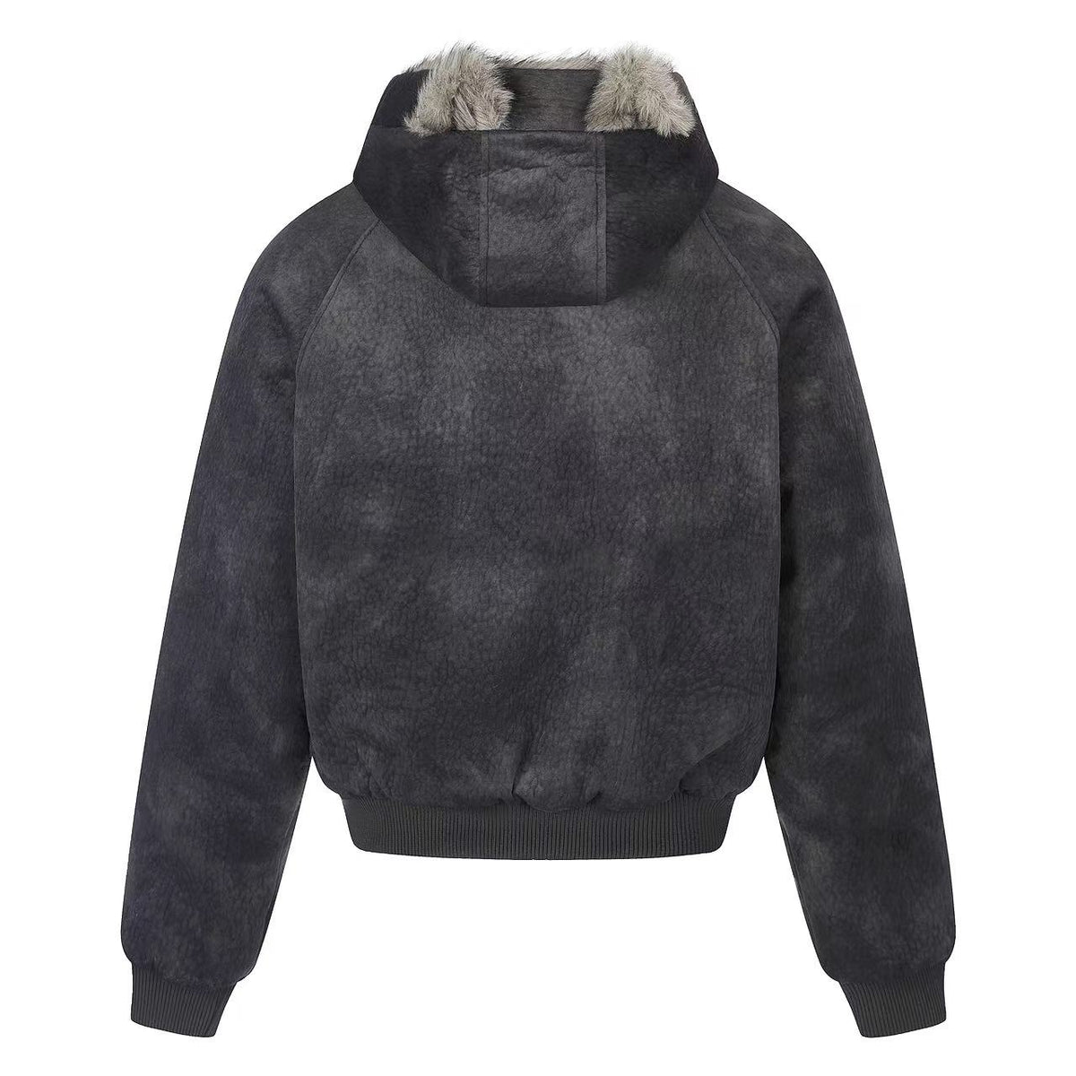Vintage Washed Suede Fleece Lined Rivet Decor Bunny Ears Hooded jacket