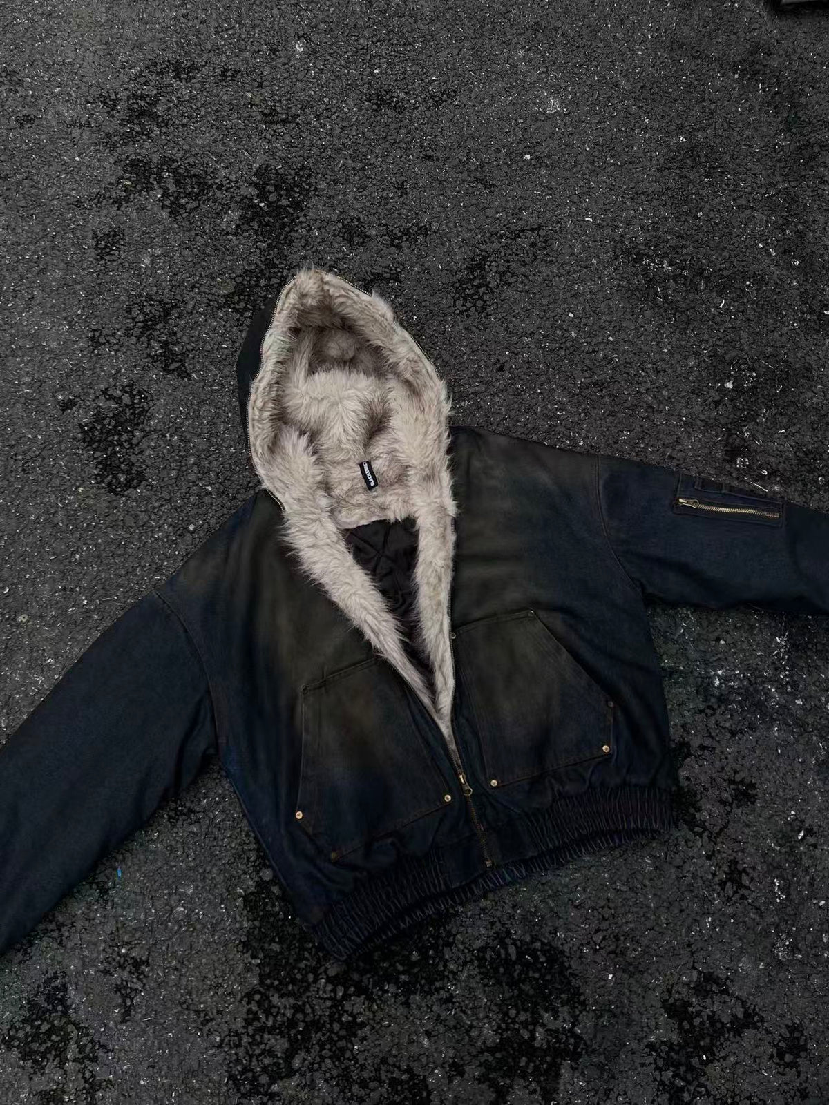 Vintage Washed Sherpa-Lined Denim Jacket