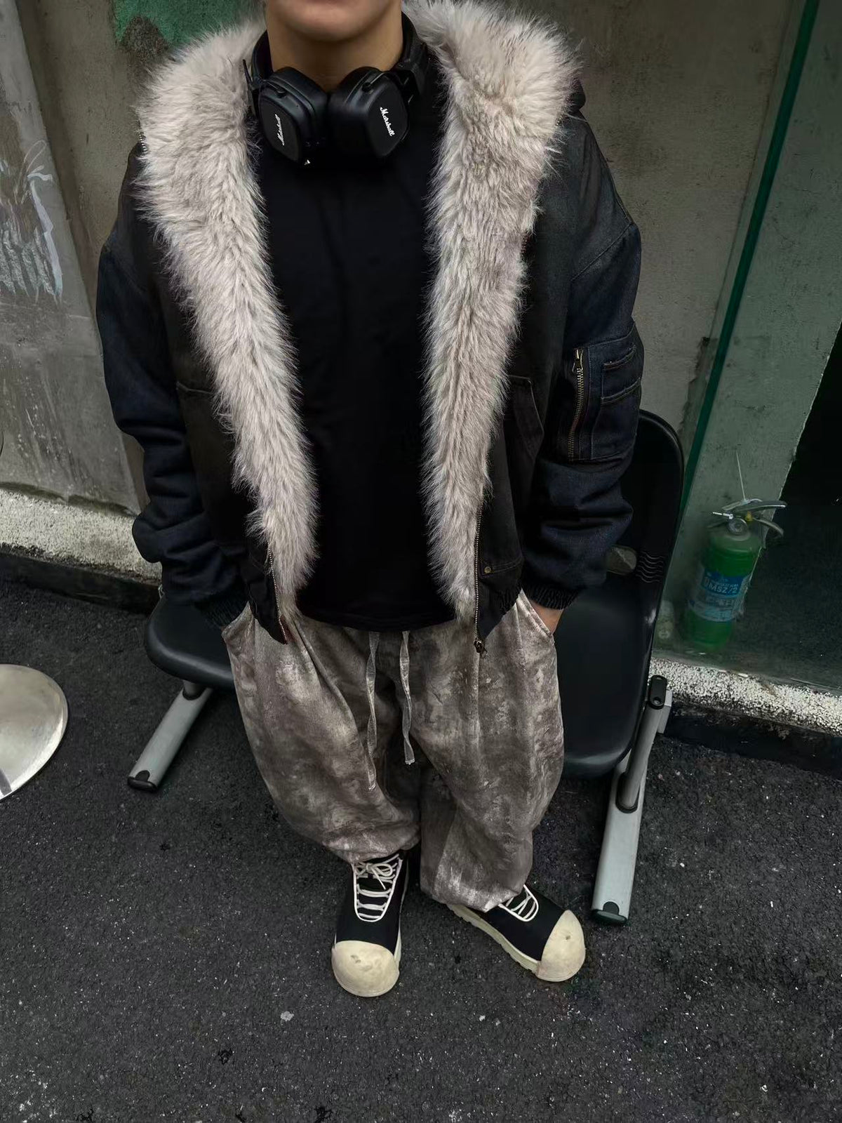 Vintage Washed Sherpa-Lined Denim Jacket