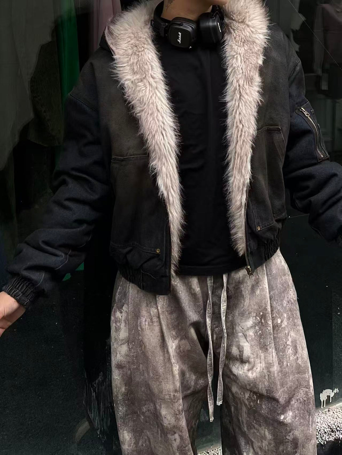 Vintage Washed Sherpa-Lined Denim Jacket