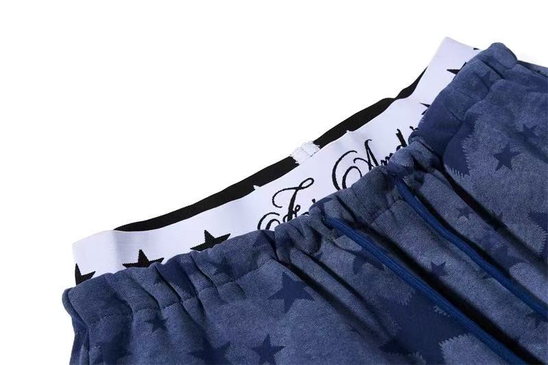 Washed Star Print Double Waist Baggy Wide-Leg Sweatpants