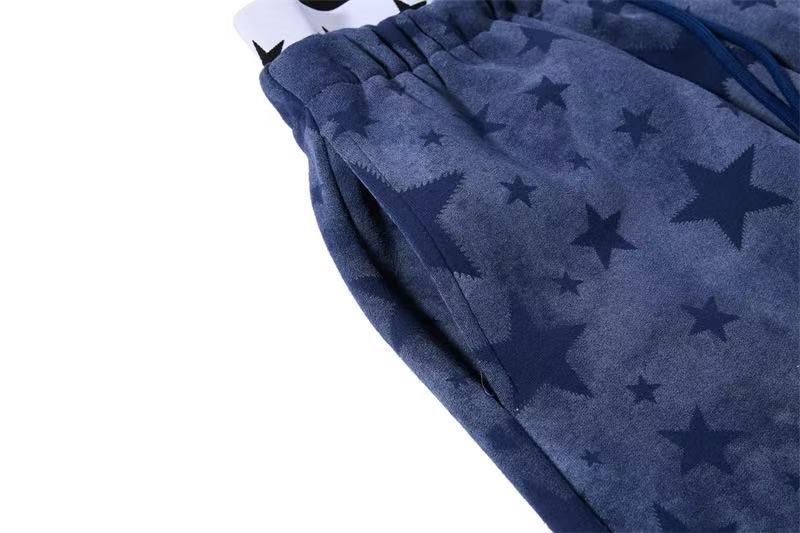 Washed Star Print Double Waist Baggy Wide-Leg Sweatpants