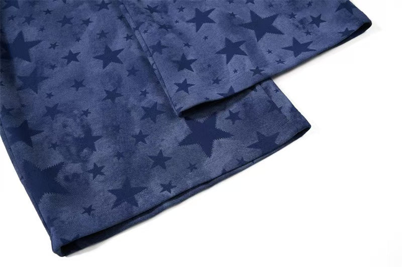 Washed Star Print Double Waist Baggy Wide-Leg Sweatpants