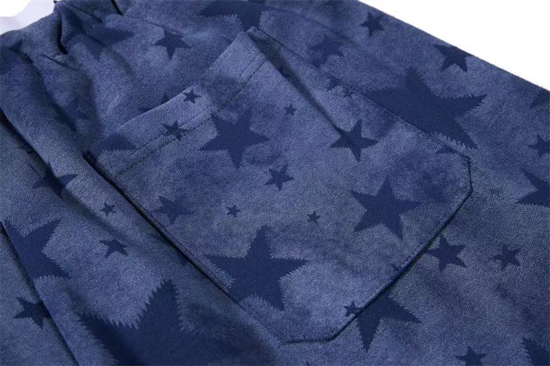 Washed Star Print Double Waist Baggy Wide-Leg Sweatpants