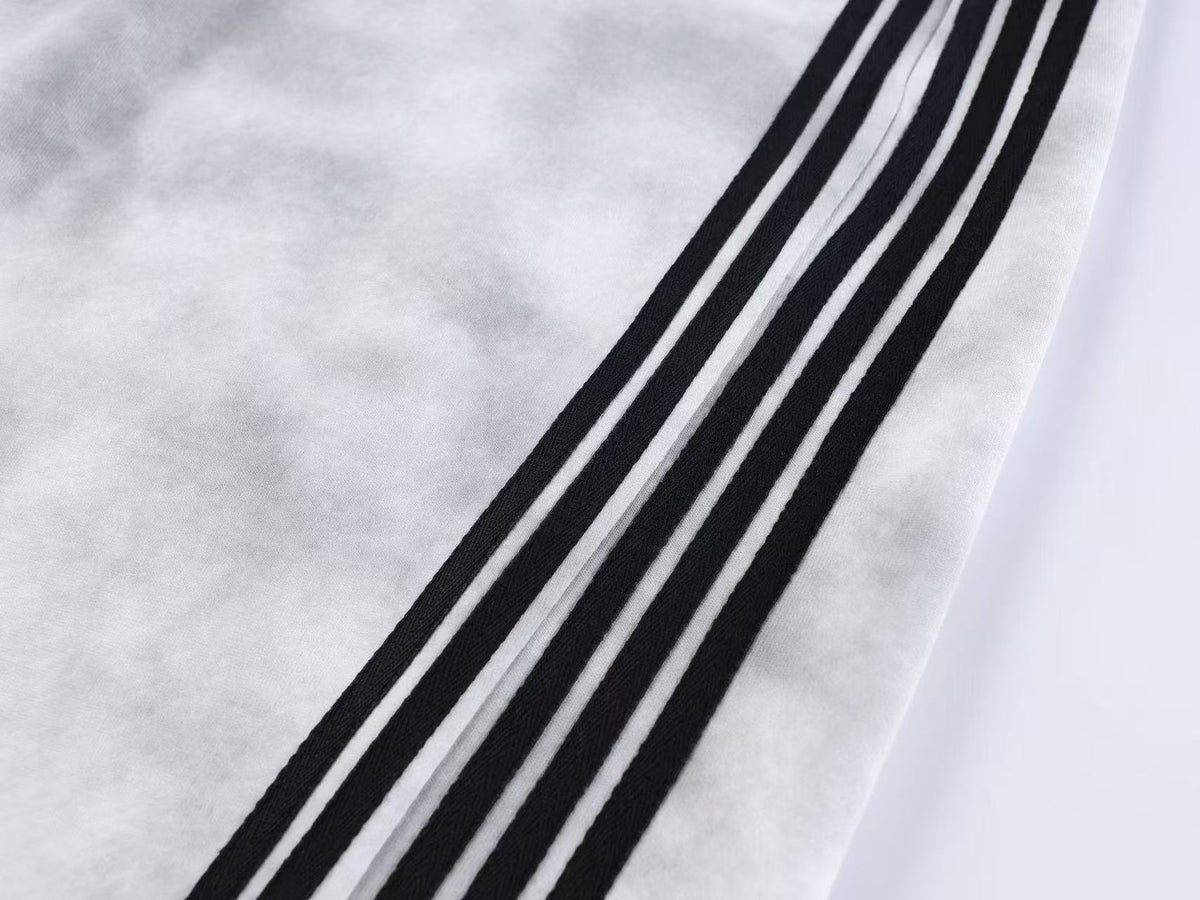 Unisex Washed Barcode Print Side Striped Wide Leg Sweatpants