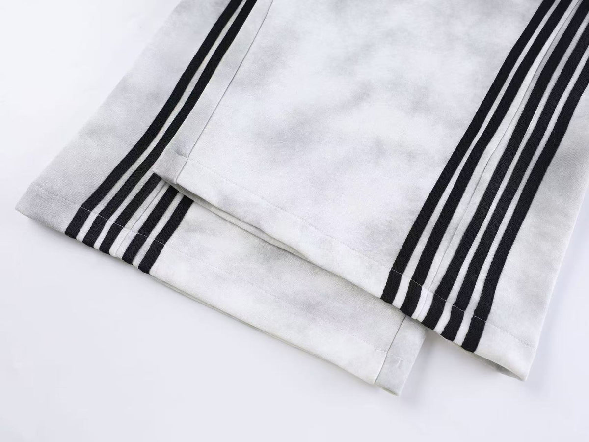 Unisex Washed Barcode Print Side Striped Wide Leg Sweatpants