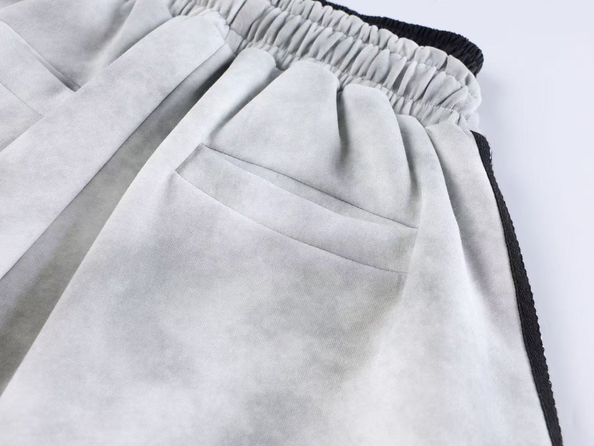 Unisex Washed Barcode Print Side Striped Wide Leg Sweatpants