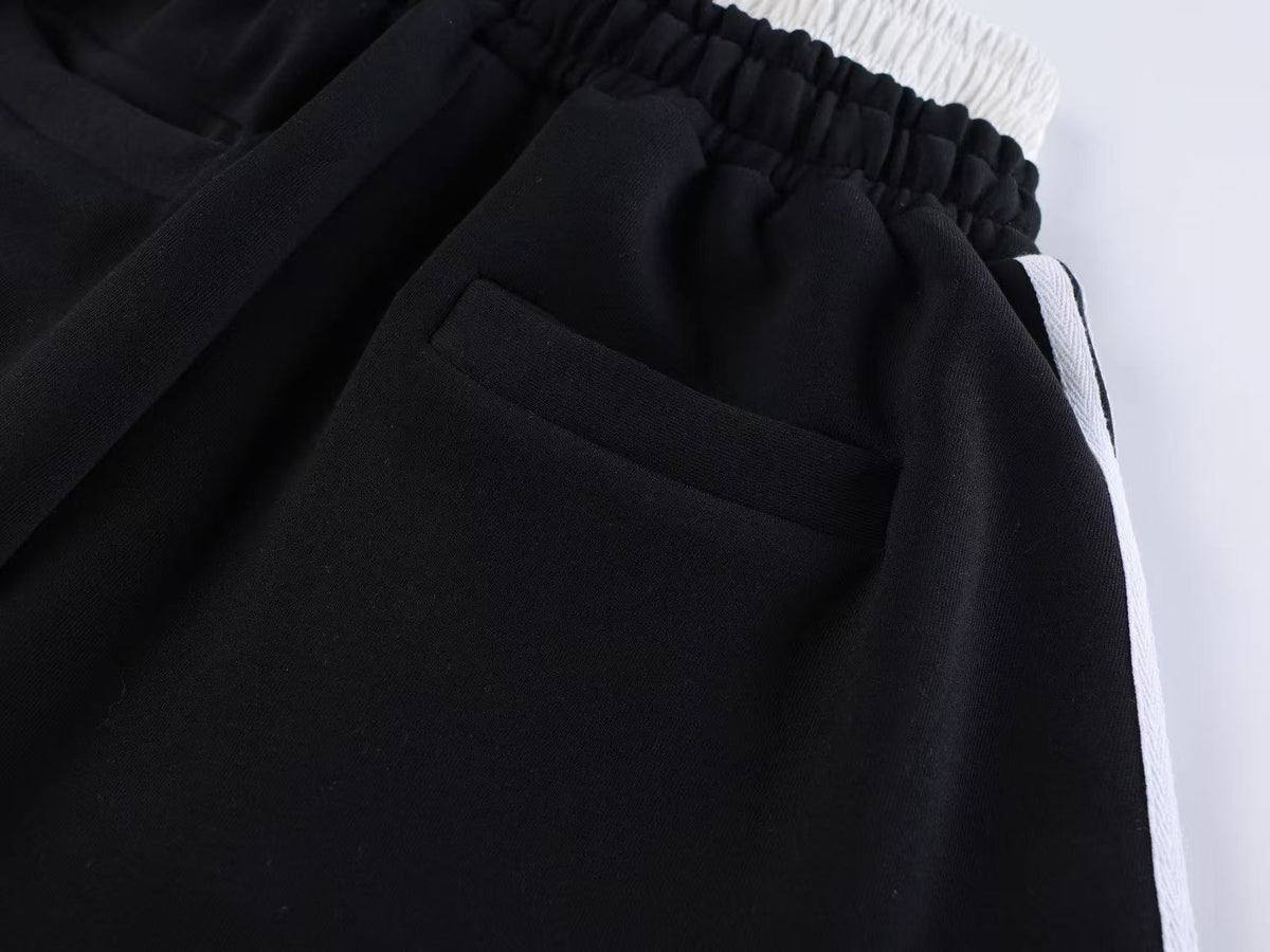 Unisex Washed Barcode Print Side Striped Wide Leg Sweatpants