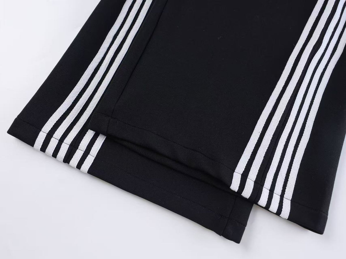 Unisex Washed Barcode Print Side Striped Wide Leg Sweatpants