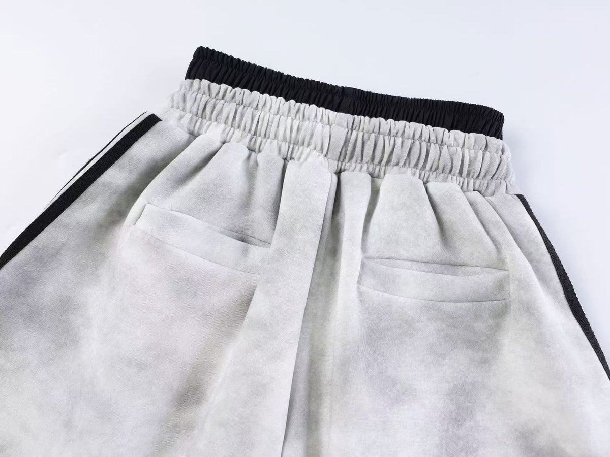 Unisex Washed Barcode Print Side Striped Wide Leg Sweatpants