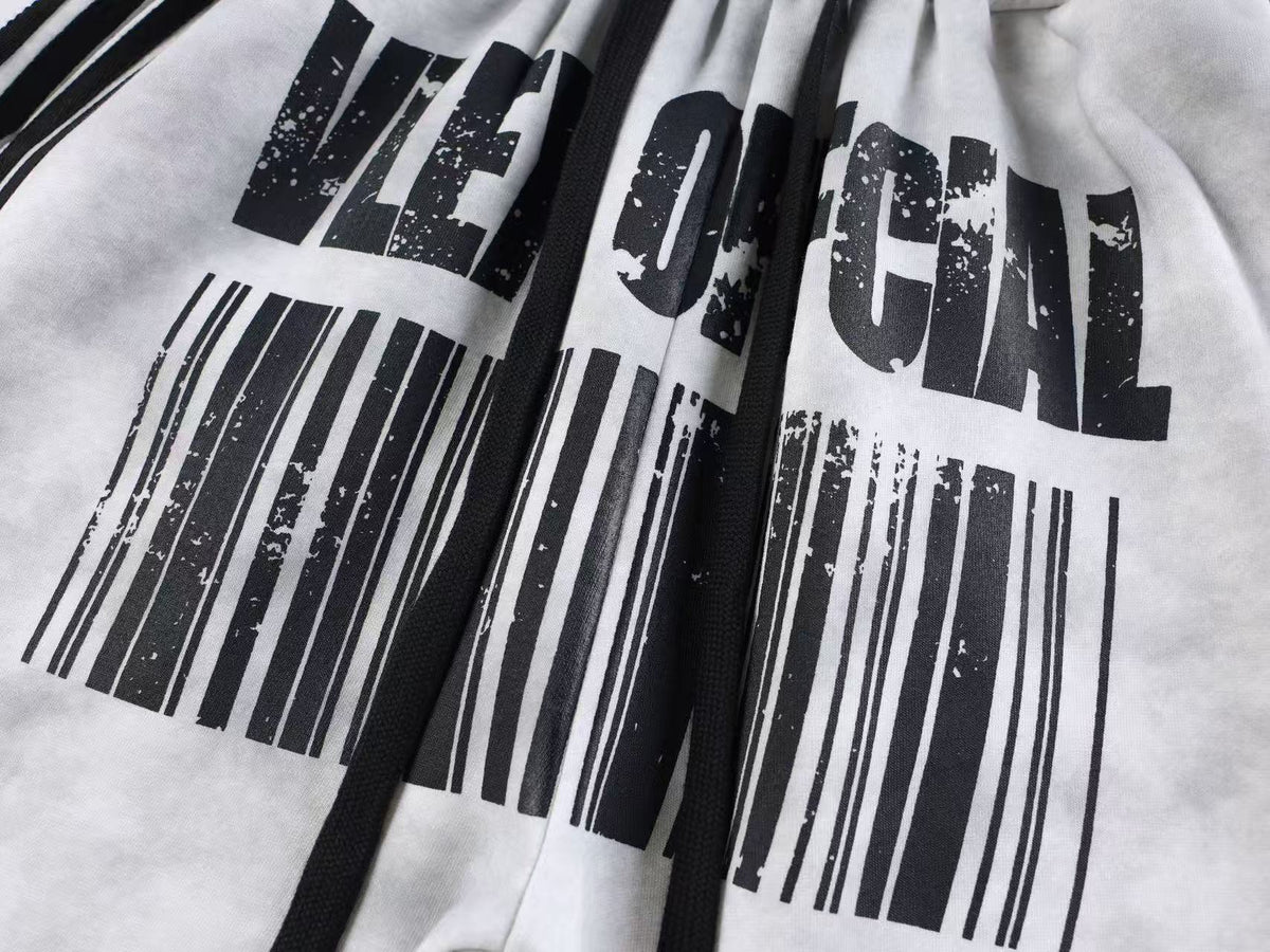 Unisex Washed Barcode Print Side Striped Wide Leg Sweatpants