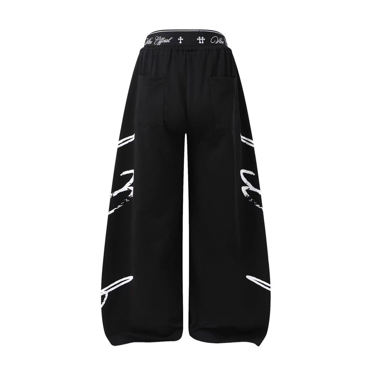 Unisex Side Script Letter Print Wide Leg Sweatpants