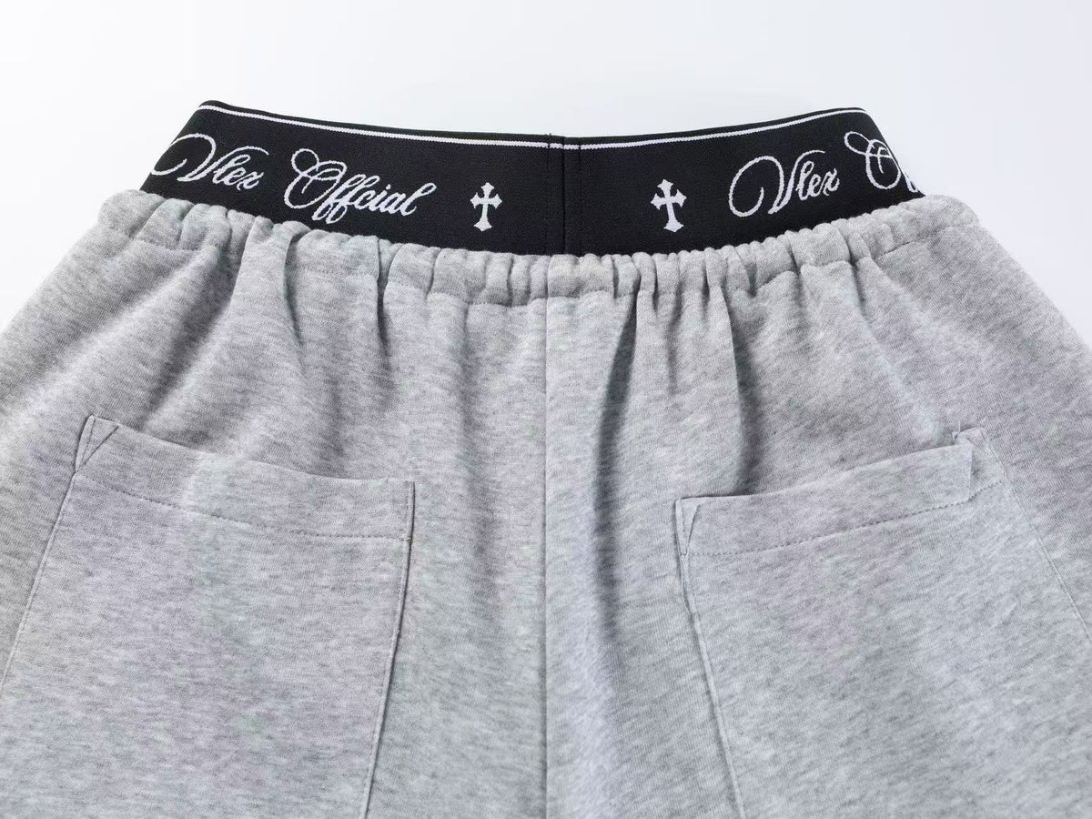 Unisex Side Script Letter Print Wide Leg Sweatpants